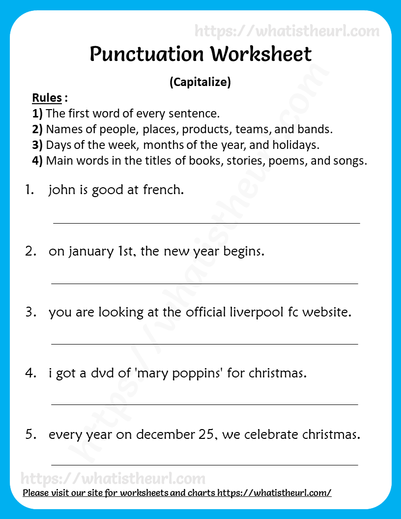 Capitalization Worksheet For 3Rd Grade(Punctuation) - Your