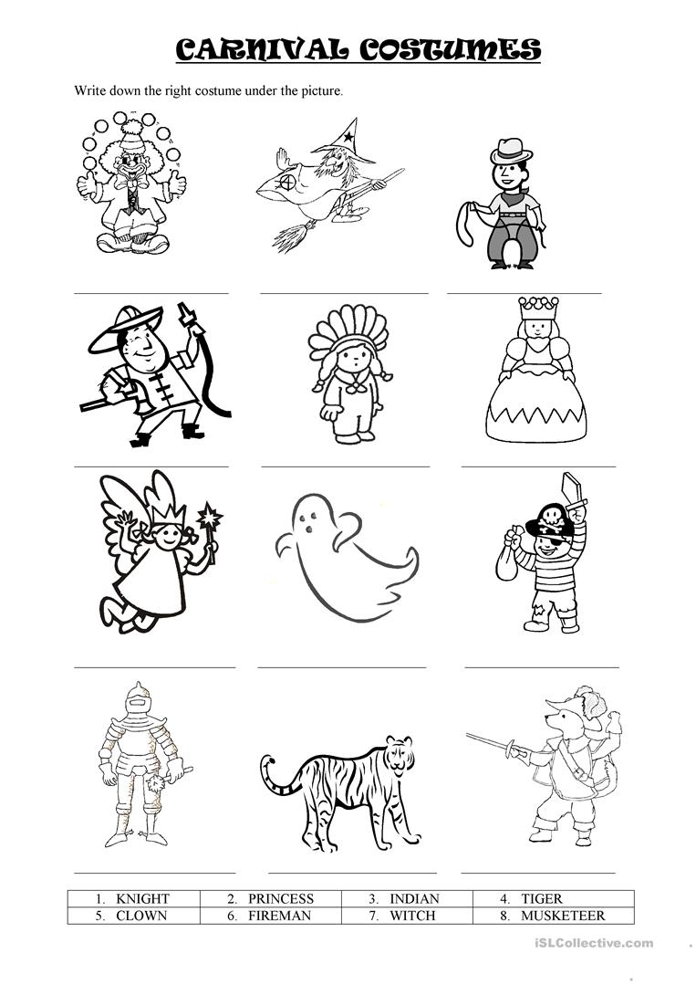 Carnival Costumes - English Esl Worksheets For Distance