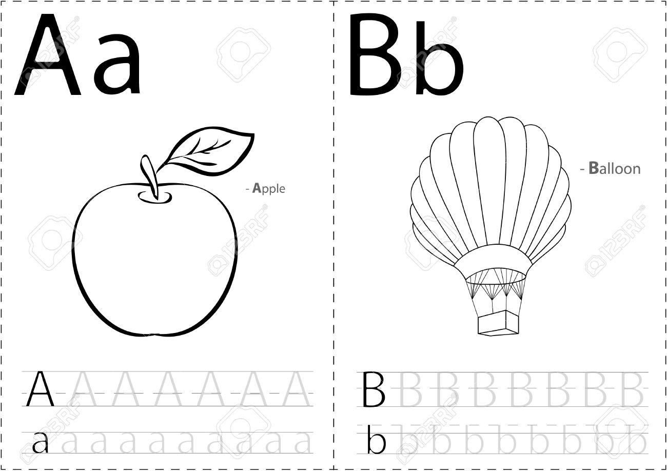 Cartoon Apple And Balloon. Alphabet Tracing Worksheet: Writing.. within Alphabet Tracing Book