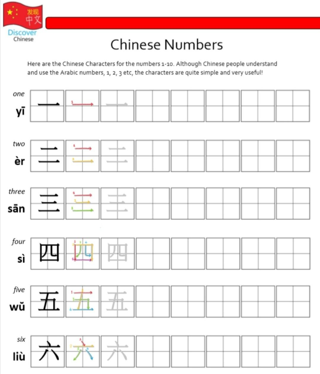 Chinese Numbers 1-10 Worksheet In 2020 | Numbers 1 10
