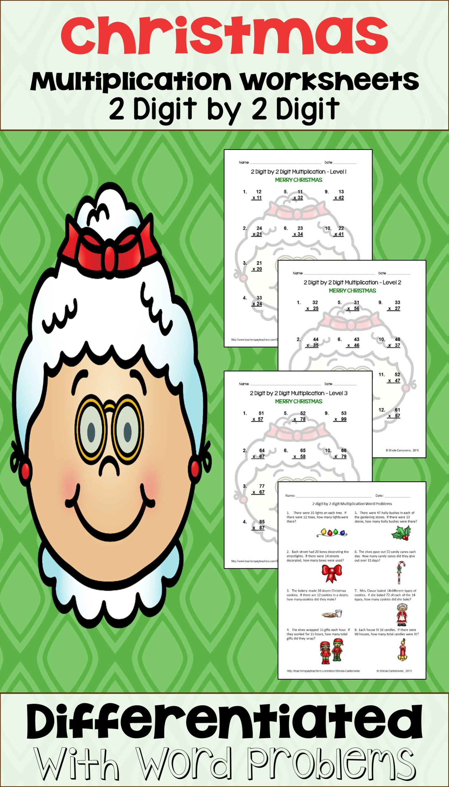 Christmas 2 Digit2 Digit Multiplication Worksheets