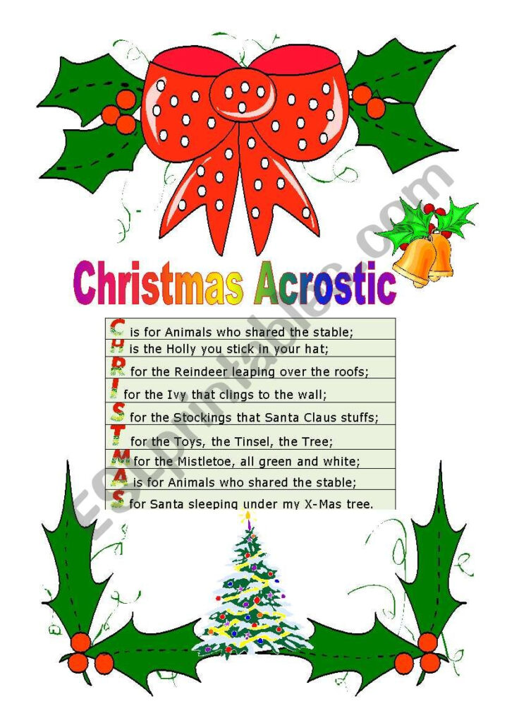 Christmas Acrostic   Esl Worksheetcassy