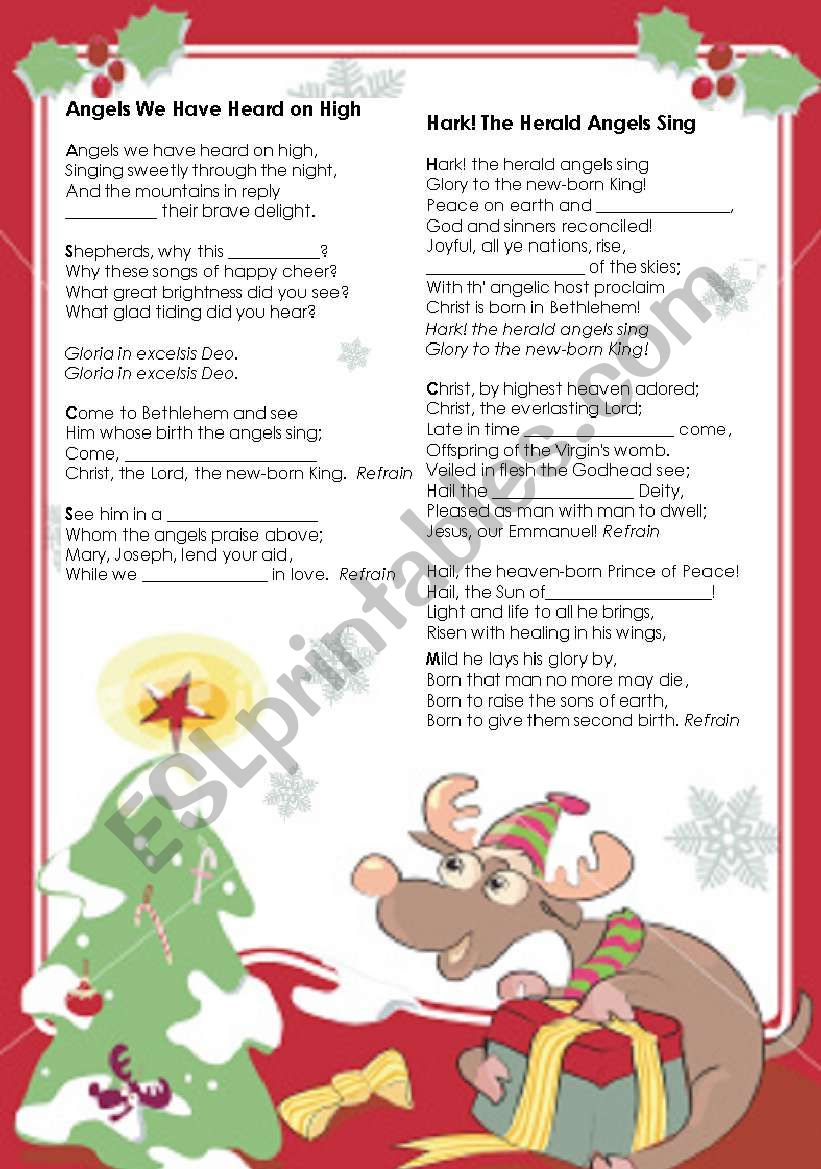 Christmas Activity - Gapped Carols Lyrics - Esl Worksheet