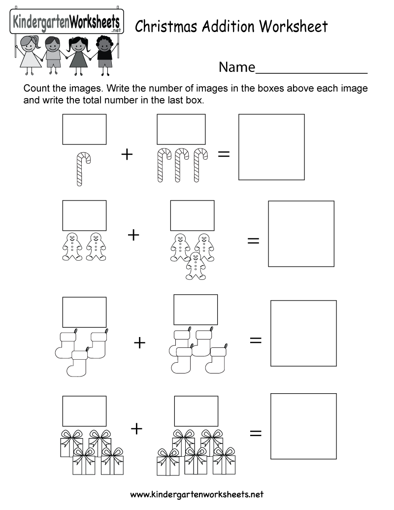 Christmas Addition Worksheet - Free Kindergarten Holiday