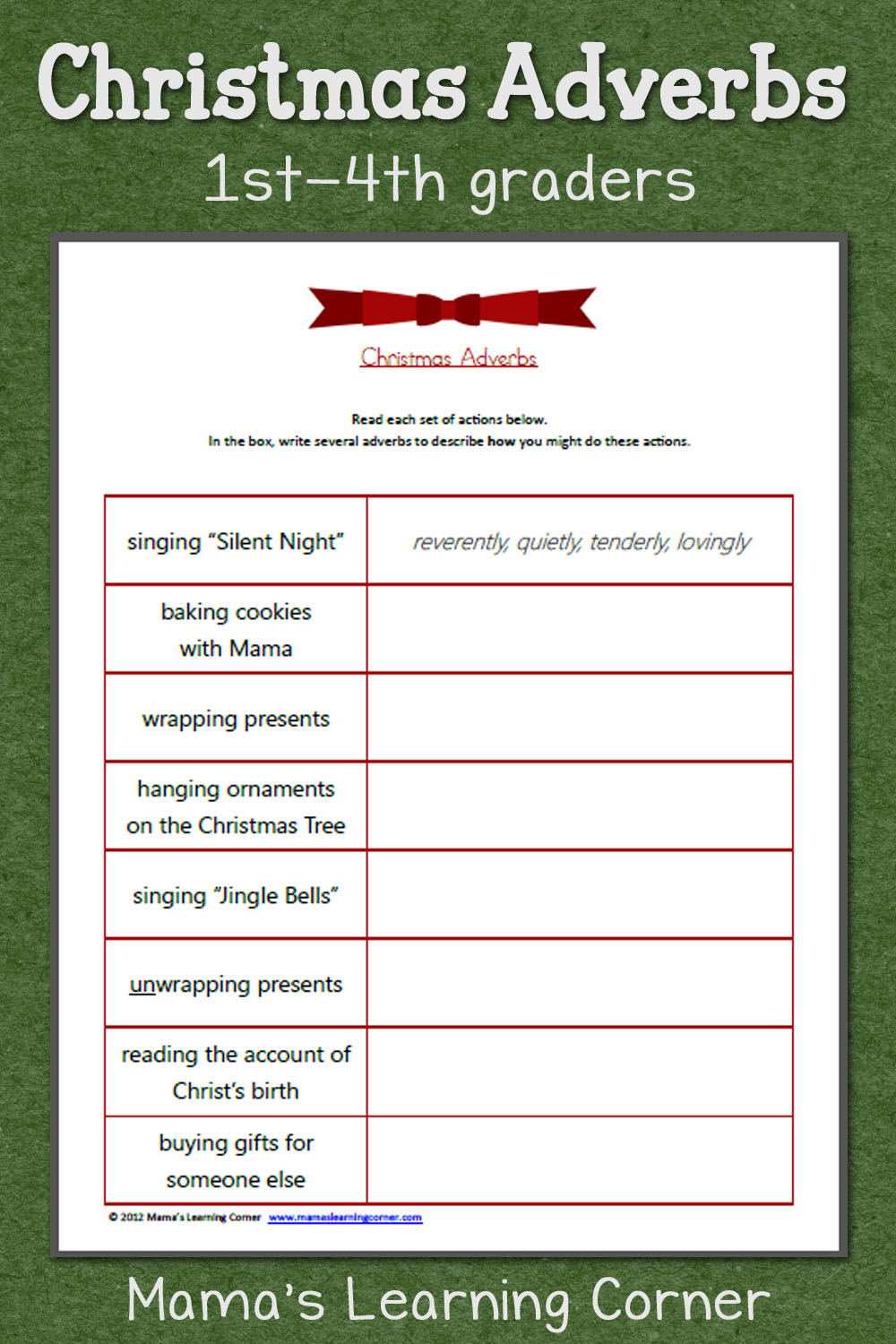 Christmas Adverbs Worksheet - Mamas Learning Corner