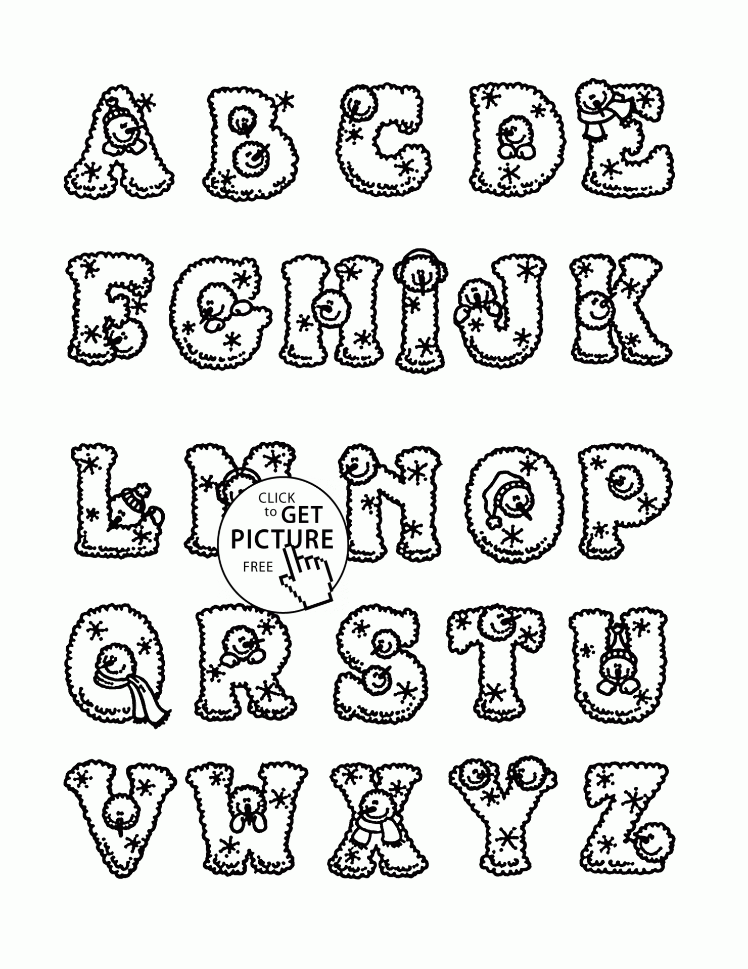 Christmas Alphabet Coloring Pages For Kids, Letters