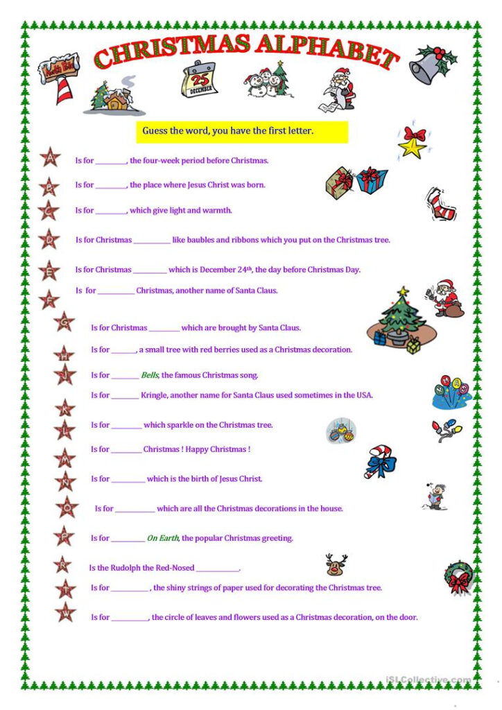 Christmas Alphabet   English Esl Worksheets For Distance