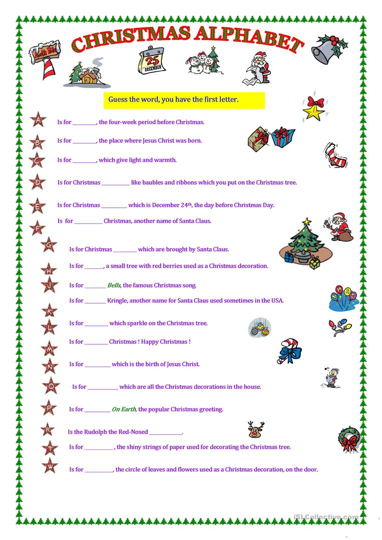 Christmas Alphabet - English Esl Worksheets For Distance