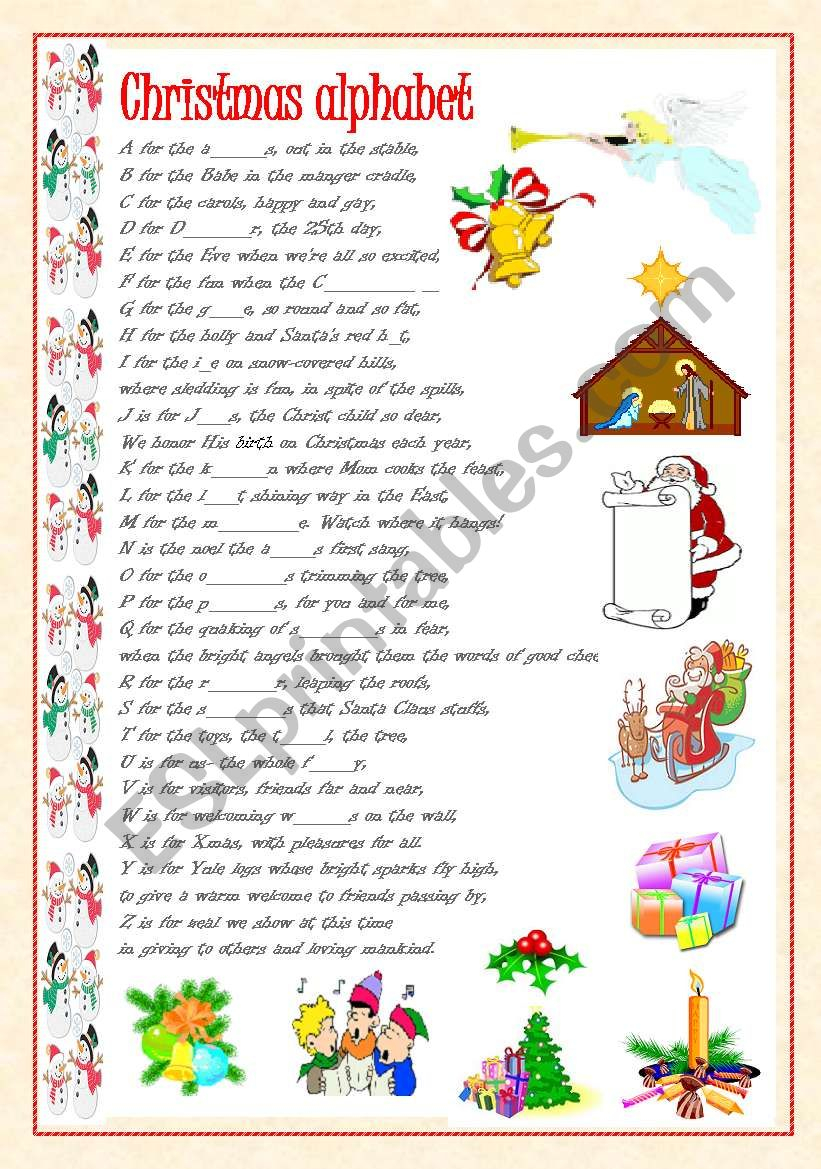 Christmas Alphabet - Esl Worksheetvale A.