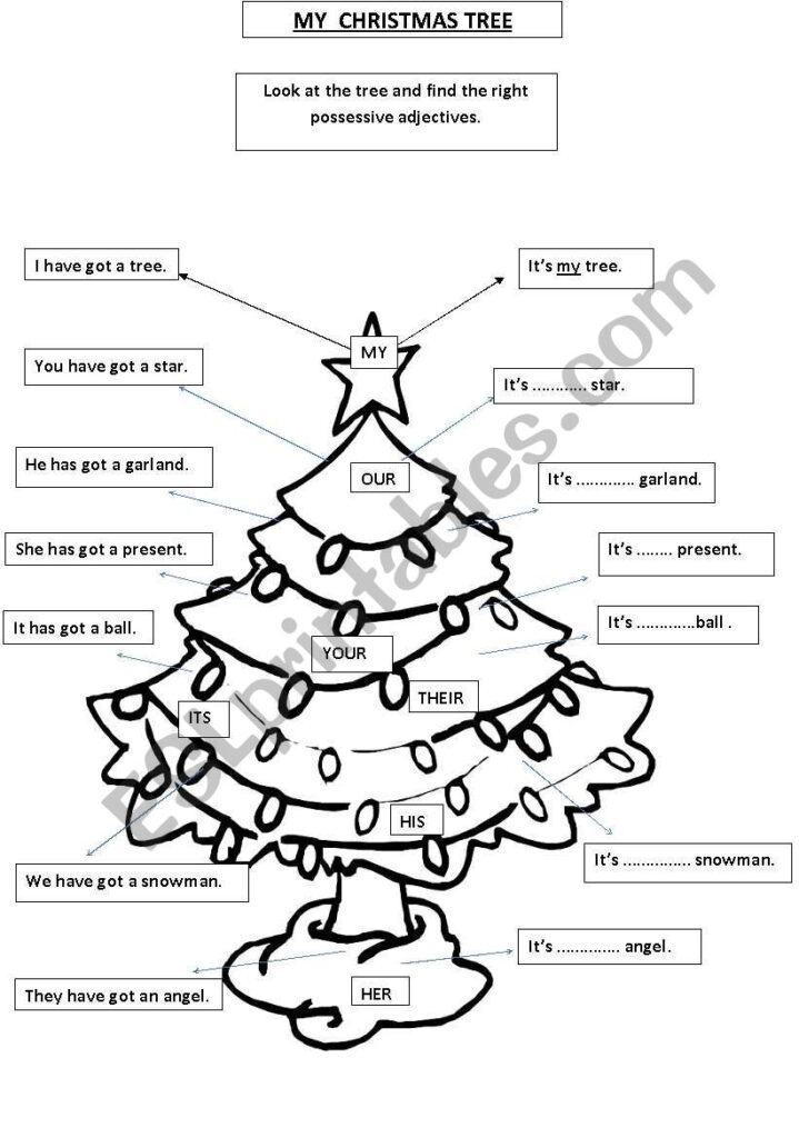 Christmas And Possessive Adjectives   Esl Worksheetjcendr