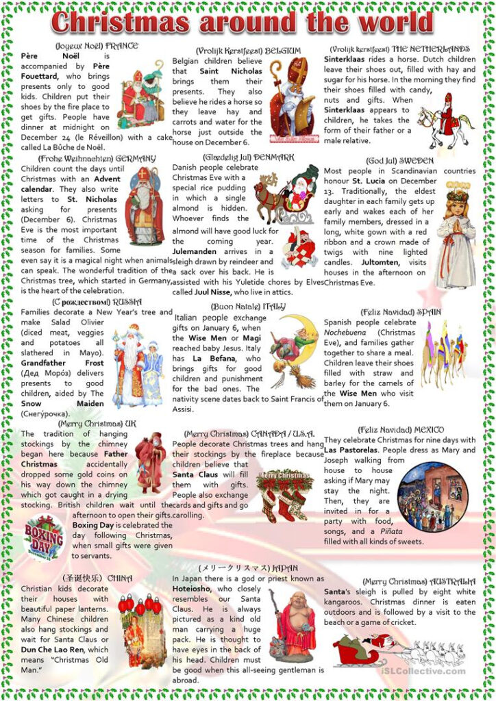 Christmas Around The World   English Esl Worksheets For