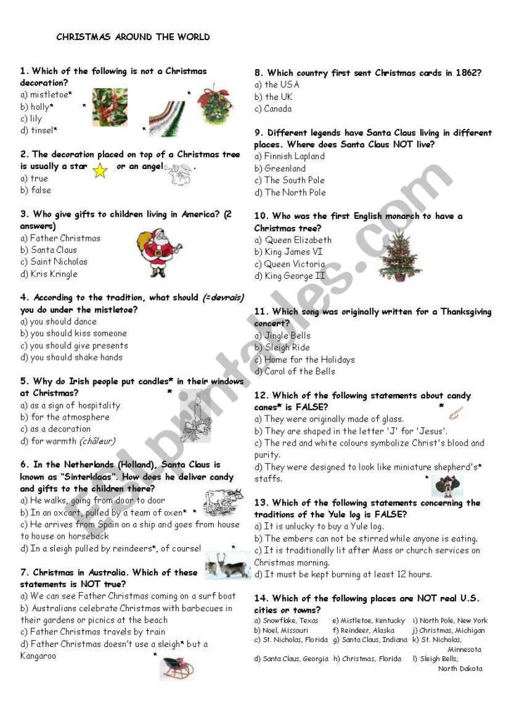 Christmas Around The World   Esl Worksheetproflp