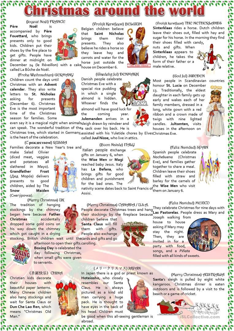 Christmas Around The World Worksheet - Free Esl Printable