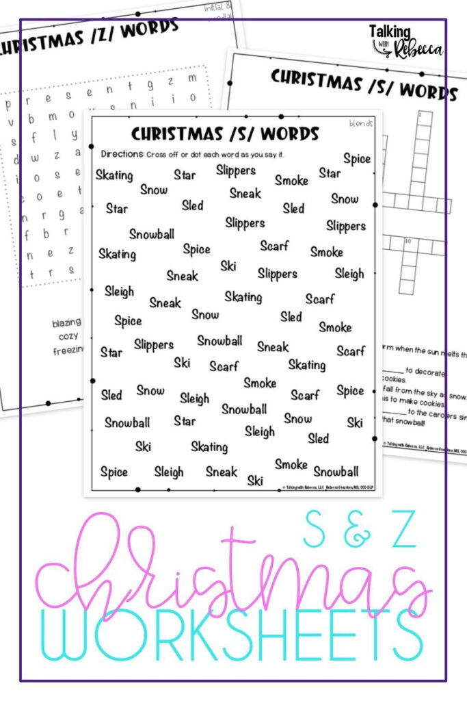 Christmas Articulation Worksheets For S And Z | Articulation