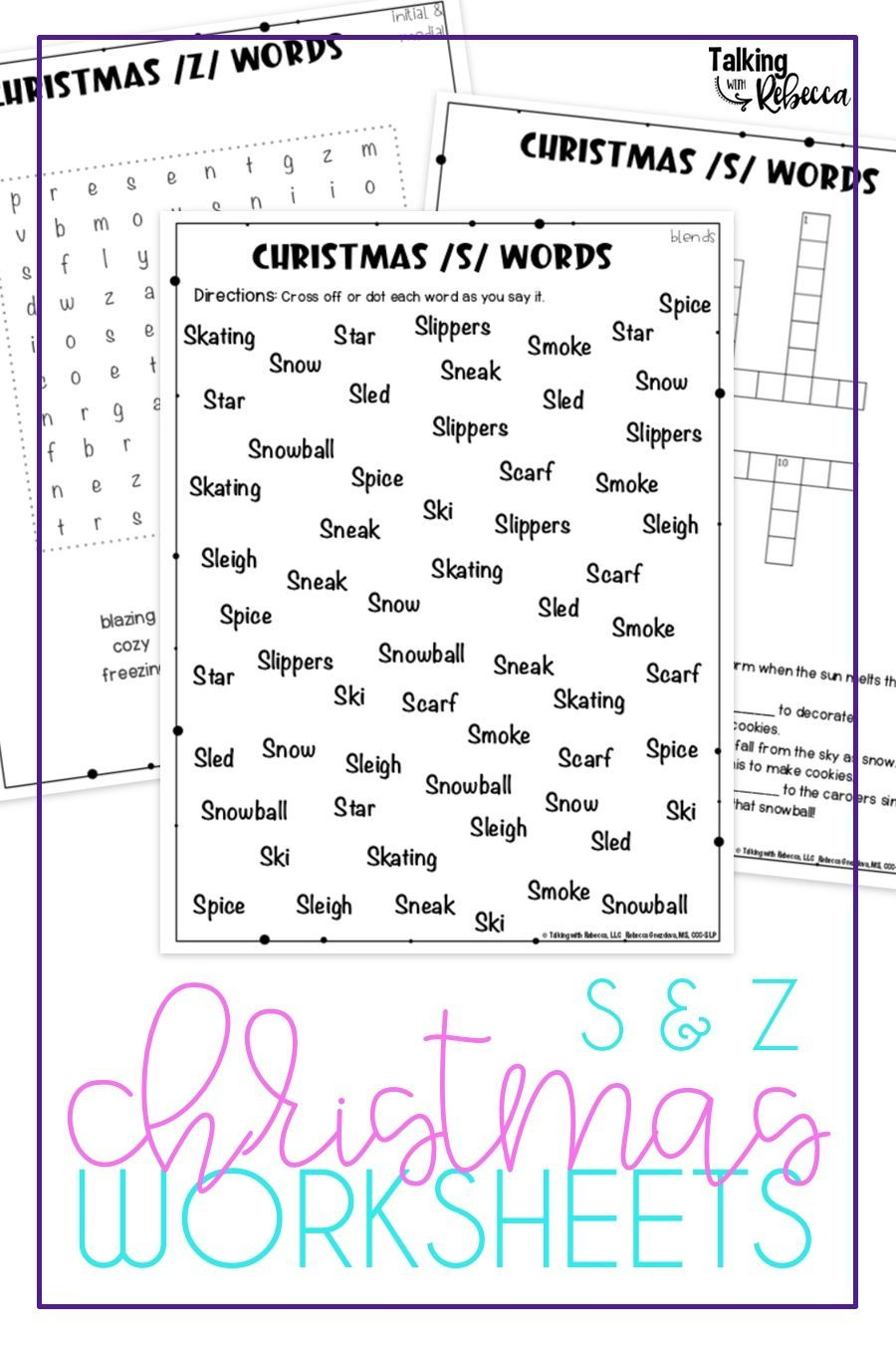 Christmas Articulation Worksheets For S And Z | Articulation