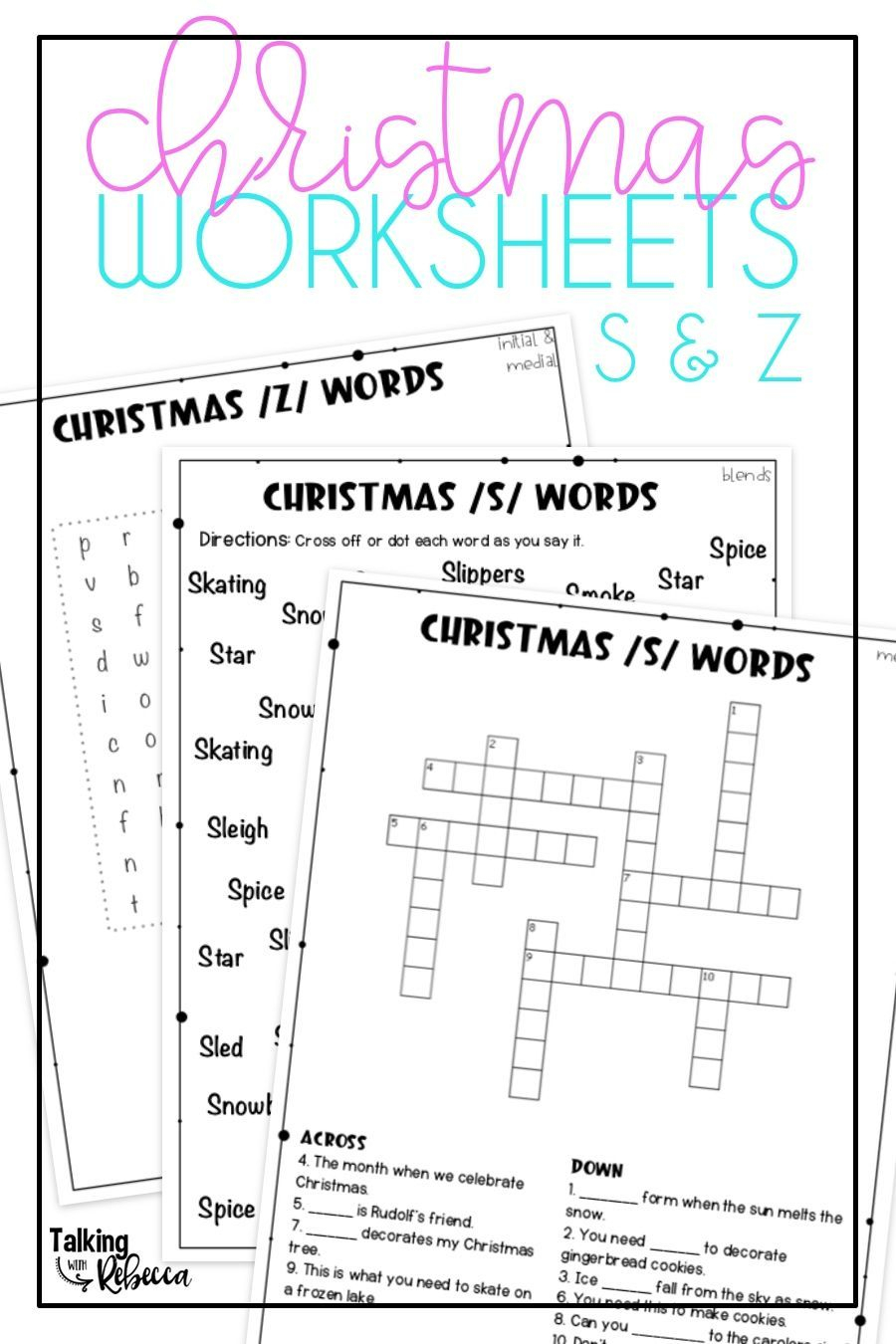 Christmas Articulation Worksheets For S And Z Words