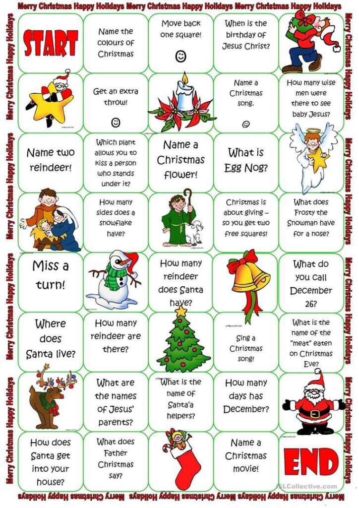 Christmas Board Game Worksheet   Free Esl Printable