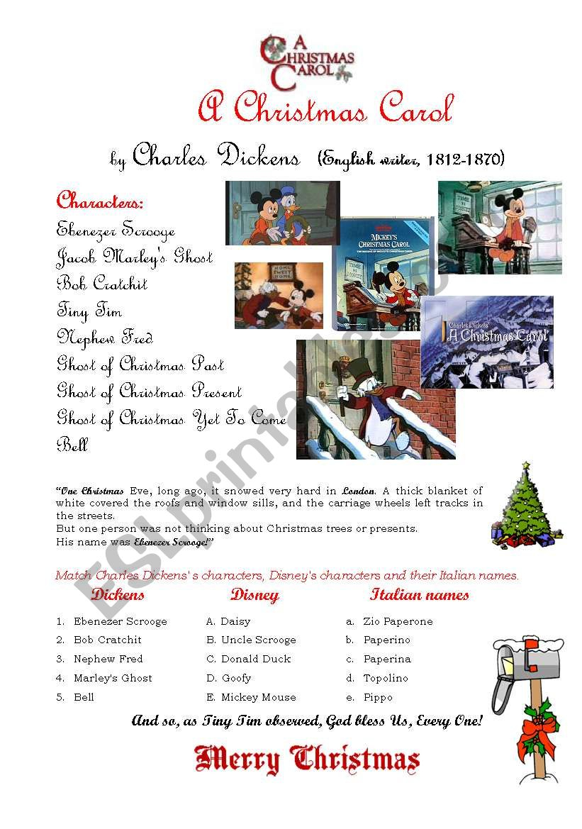Christmas Carol Esl Worksheetcustomer Worksheets