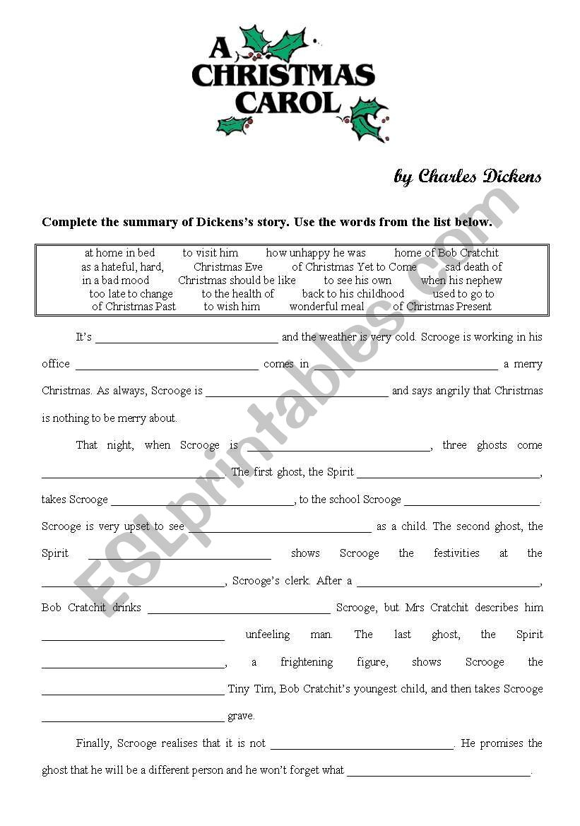 Christmas Carol Esl Worksheetyppos59 Worksheets