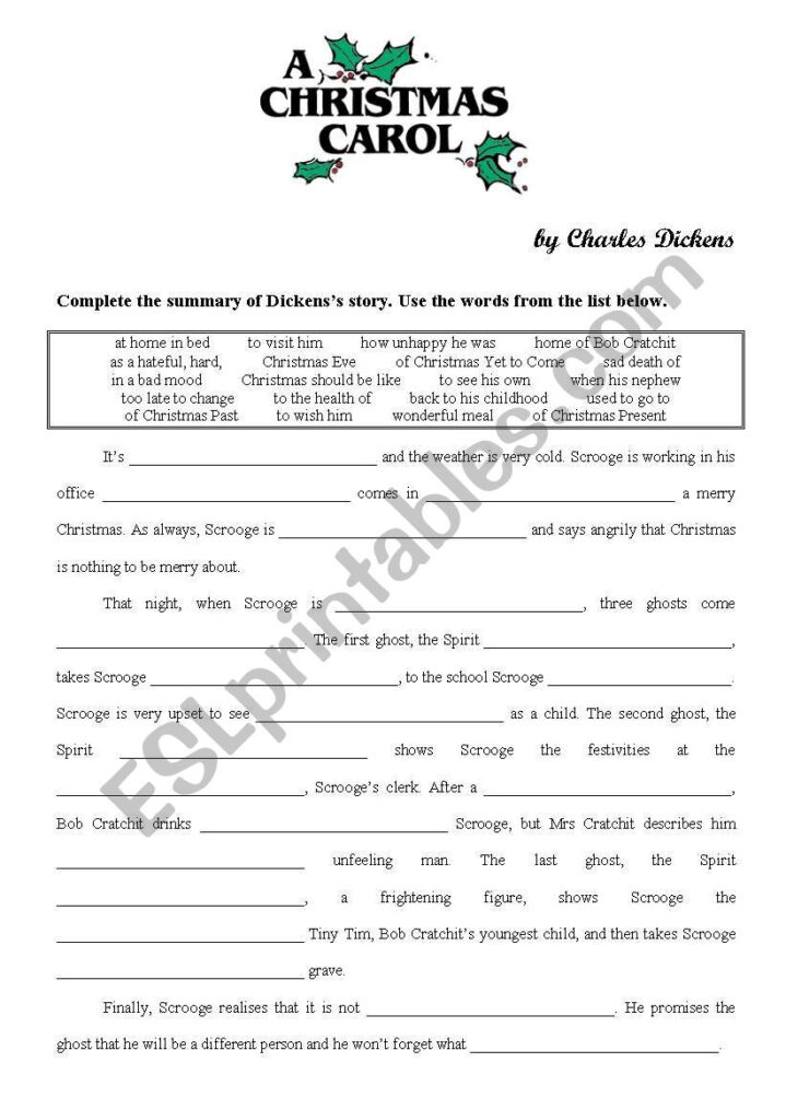 Christmas Carol Esl Worksheetyppos59 Worksheets