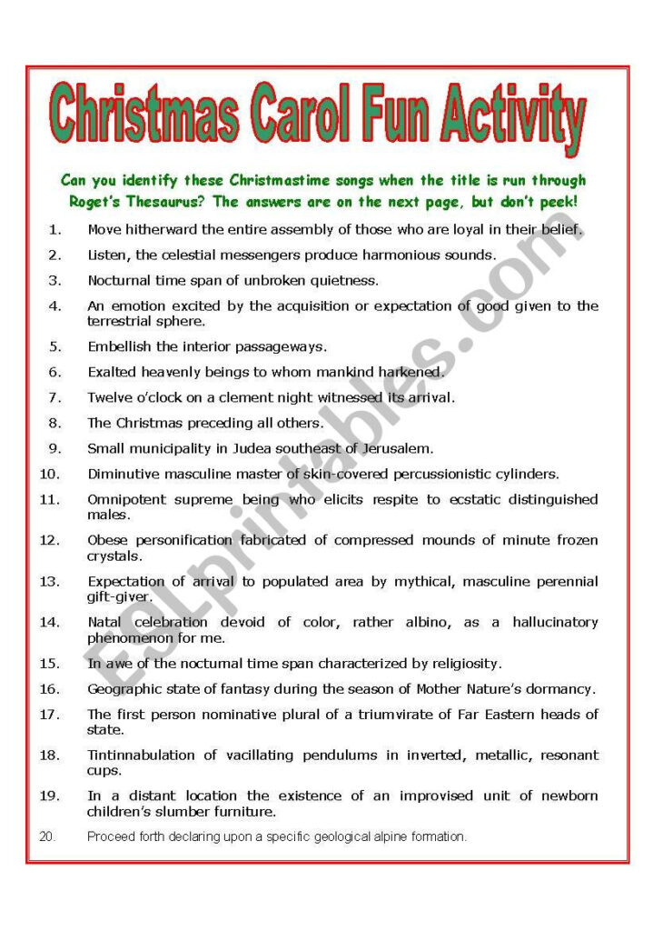 Christmas Carol Fun Activity   Esl Worksheetmulford