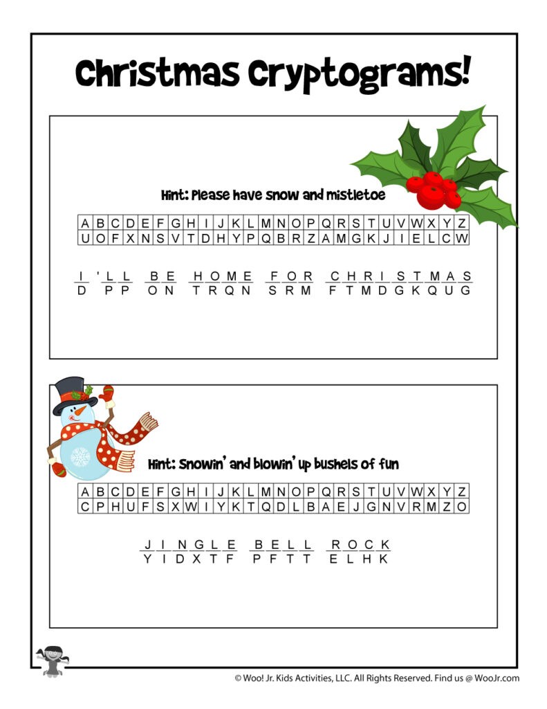 Christmas Cryptogram Worksheets