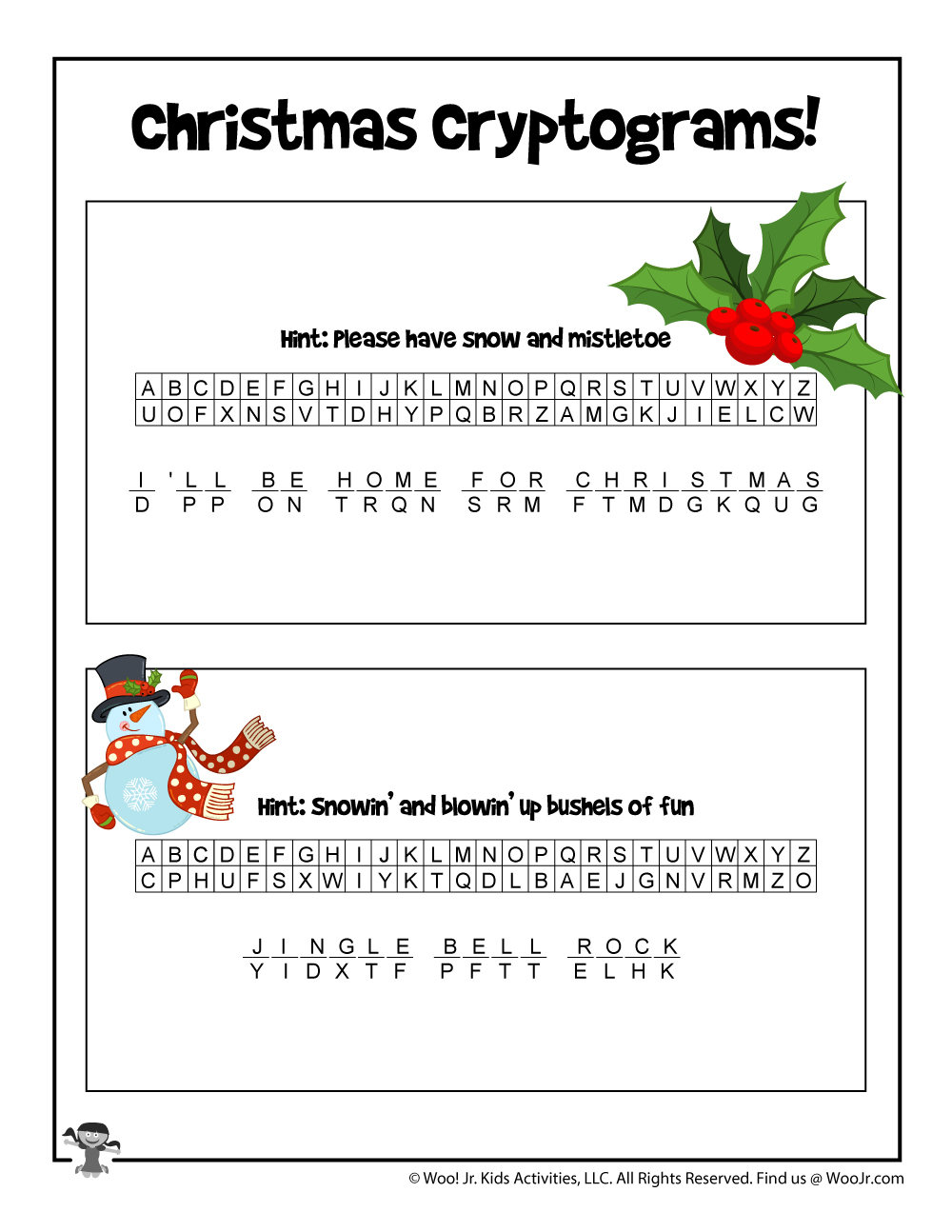 Christmas Carols Printable Puzzle Game - Answer Key | Woo