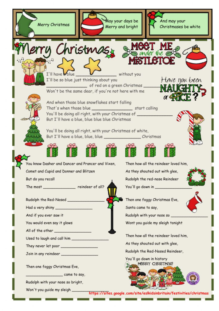 Christmas Carols Worksheet