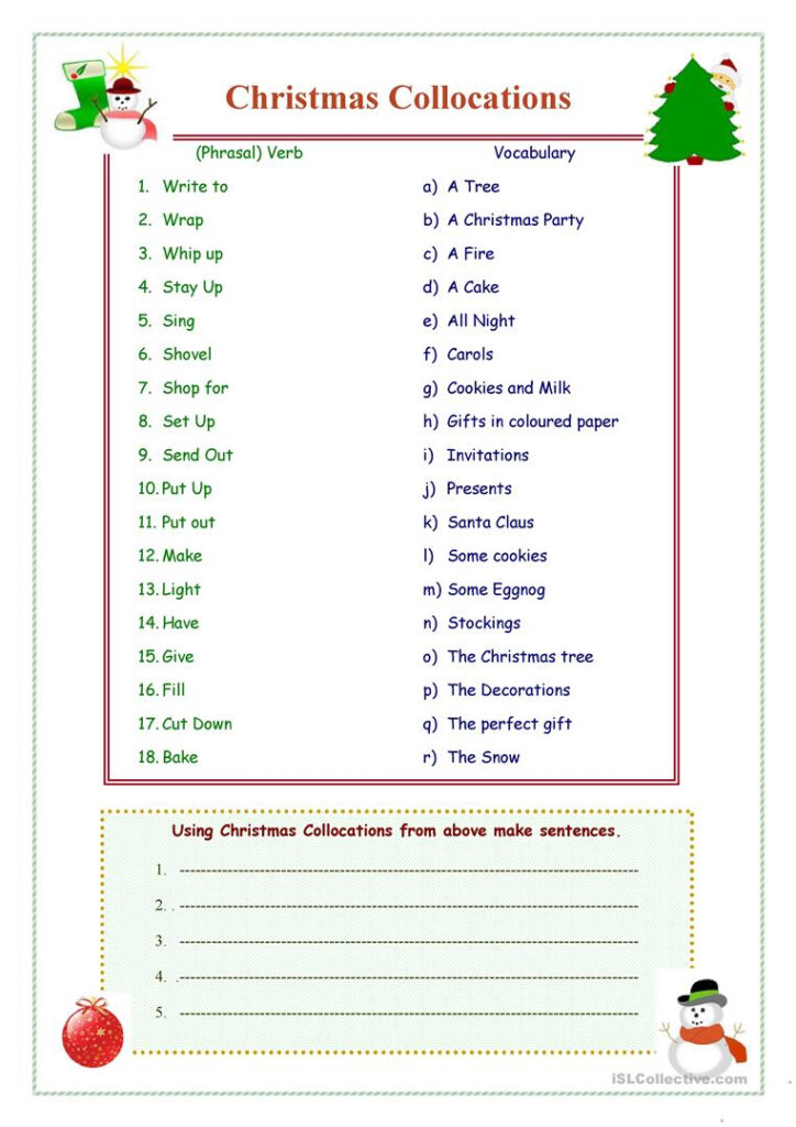 Christmas Collocations   English Esl Worksheets For Distance