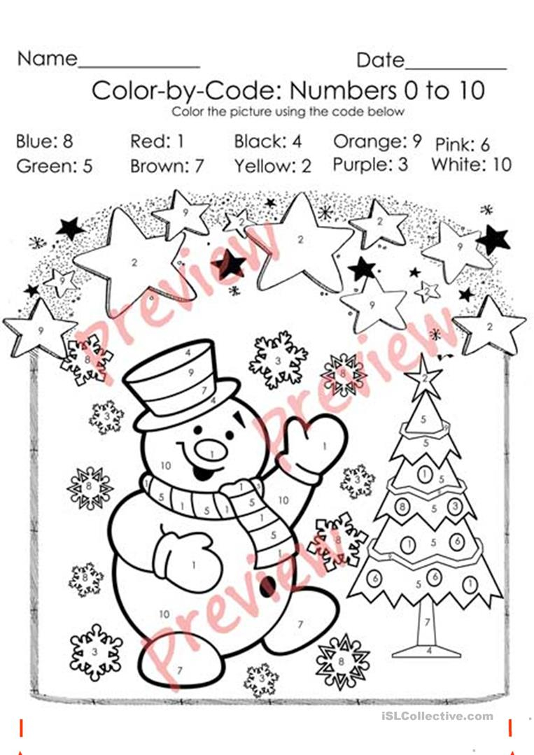 Christmas Colorcode Coloring Numbers Number Worksheets