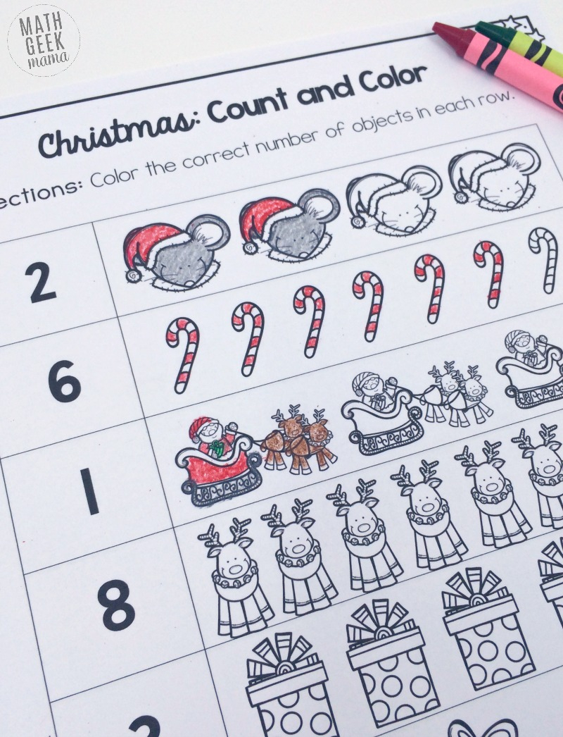Christmas Count And Color: Free Christmas Counting Worksheets