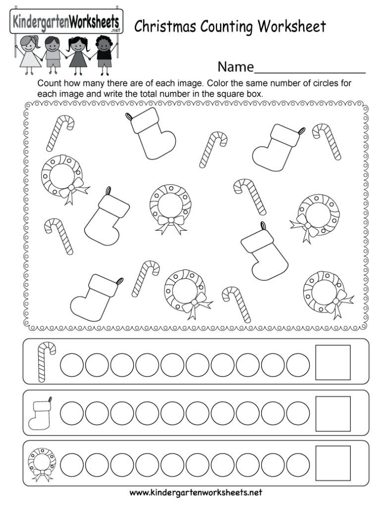 Christmas Counting Worksheet   Free Kindergarten Holiday