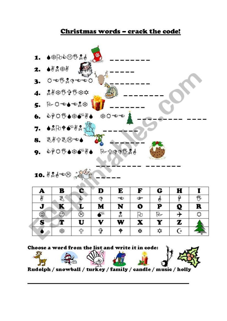 Christmas "crack The Code"   Esl Worksheetfrausue