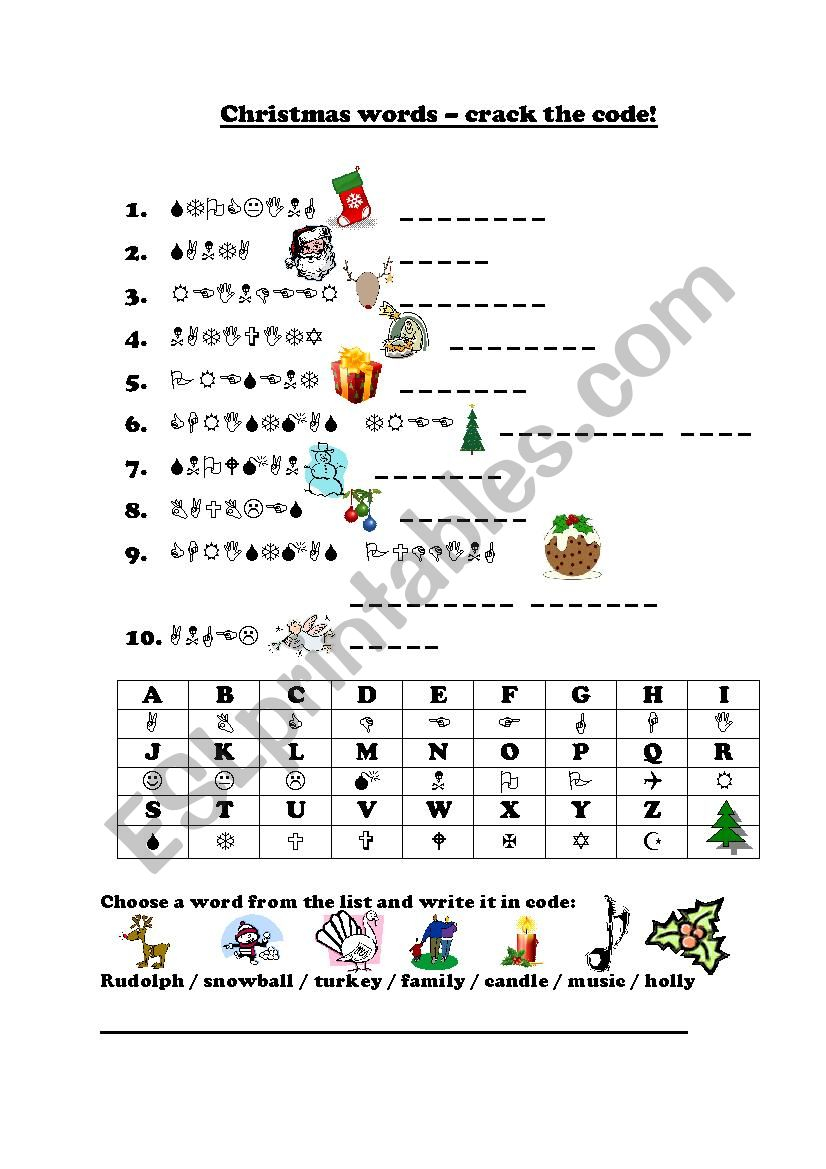 Christmas &amp;quot;crack The Code&amp;quot; - Esl Worksheetfrausue