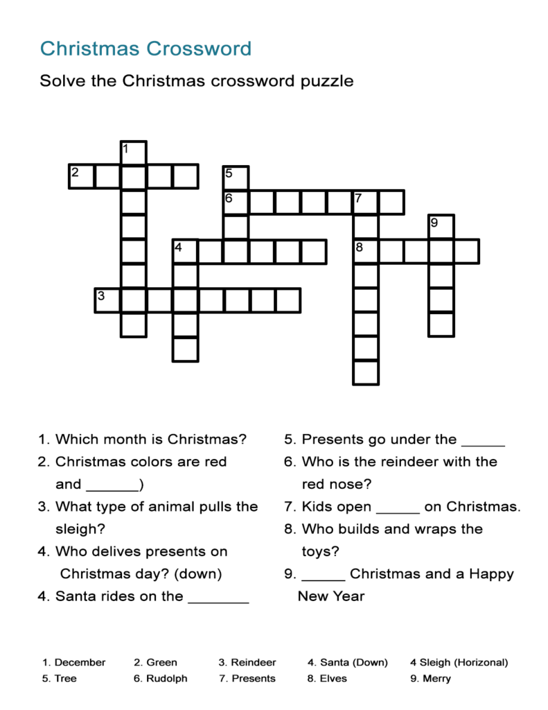 Christmas Crossword Puzzle   All Esl
