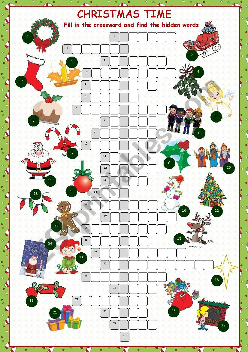 Christmas Crossword Puzzle - Esl Worksheetkissnetothedit