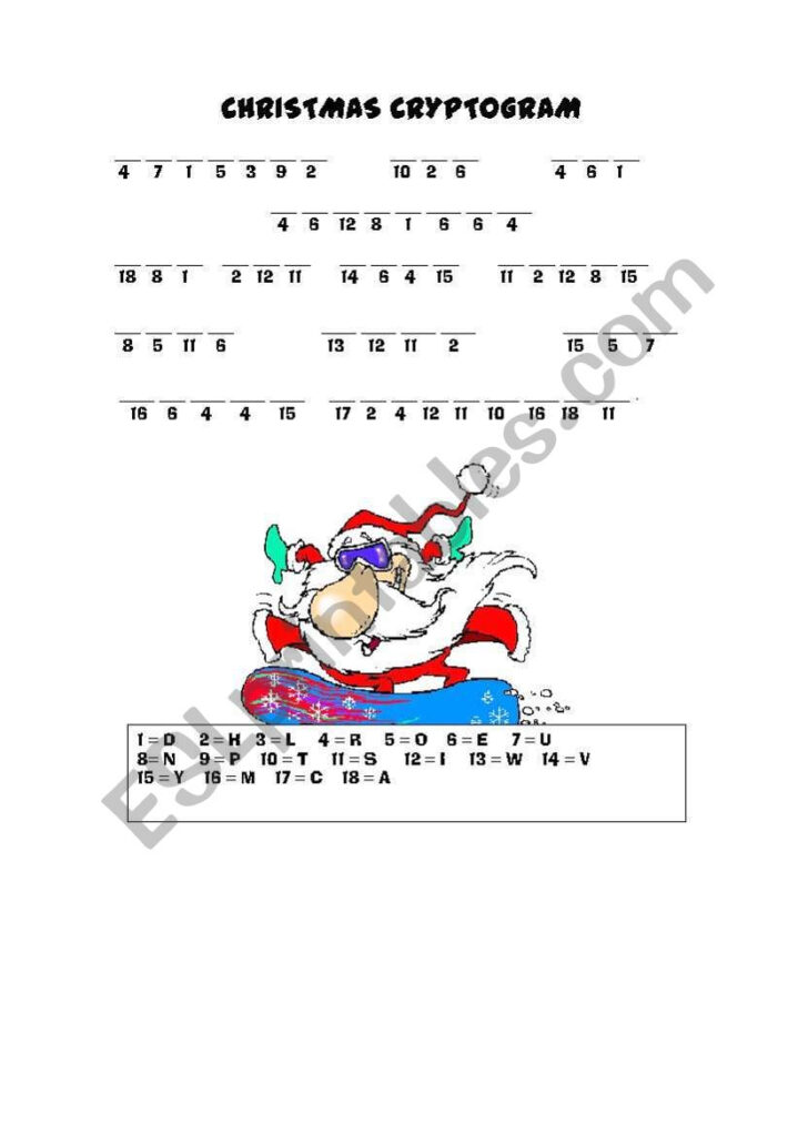 Christmas Cryptogram   Esl Worksheettriska