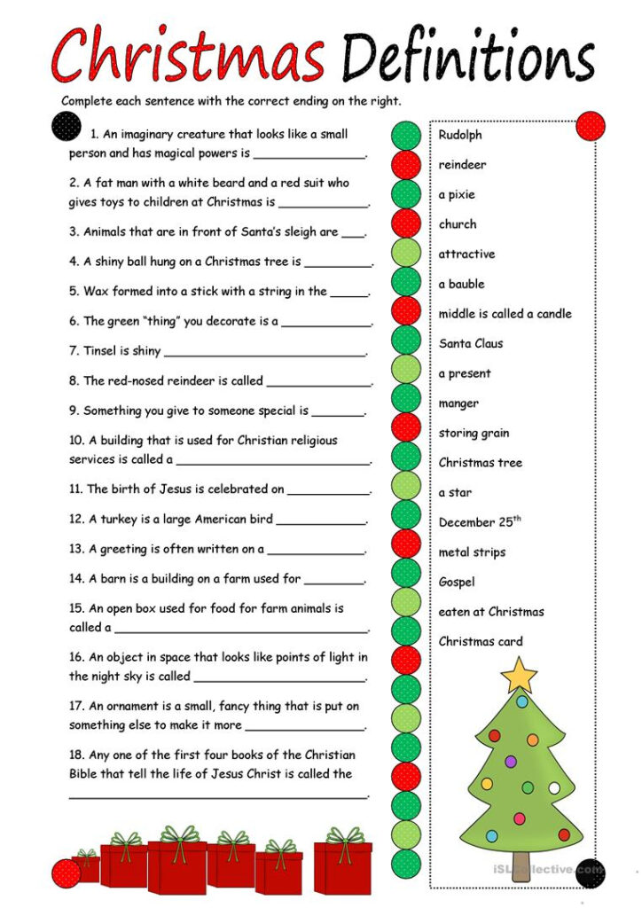 Christmas Definitions (Key Included)   English Esl
