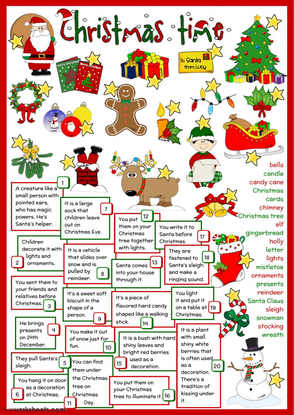 Christmas - Definitions Worksheet