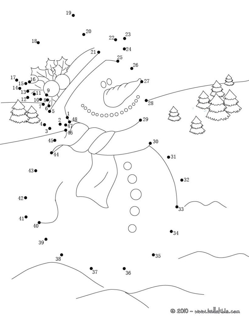 Christmas Dot To Dot   Snowman For Xmas | Christmas Coloring