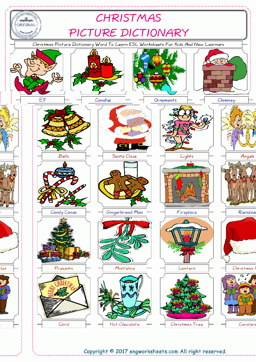 Christmas Esl Printable Picture English Dictionary