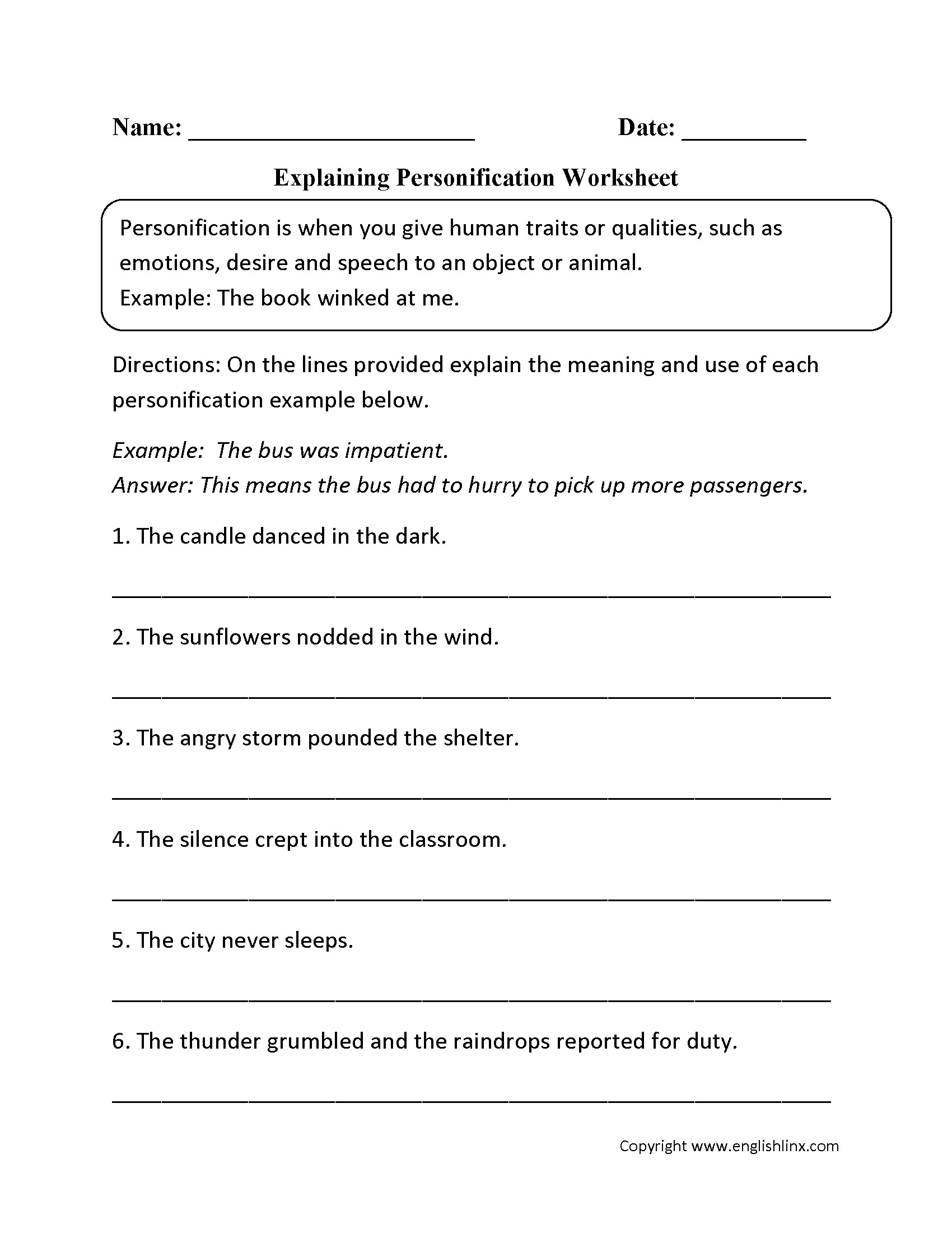 Christmas Figurative Language Worksheet | Printable