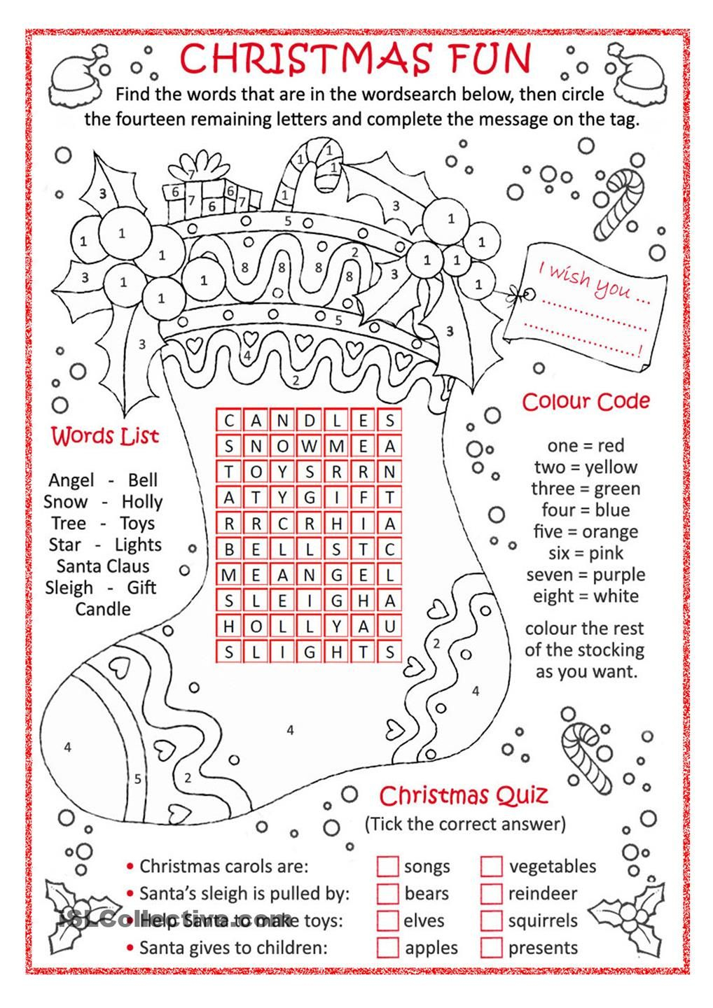 Christmas Fun … | Christmas Worksheets, English Christmas