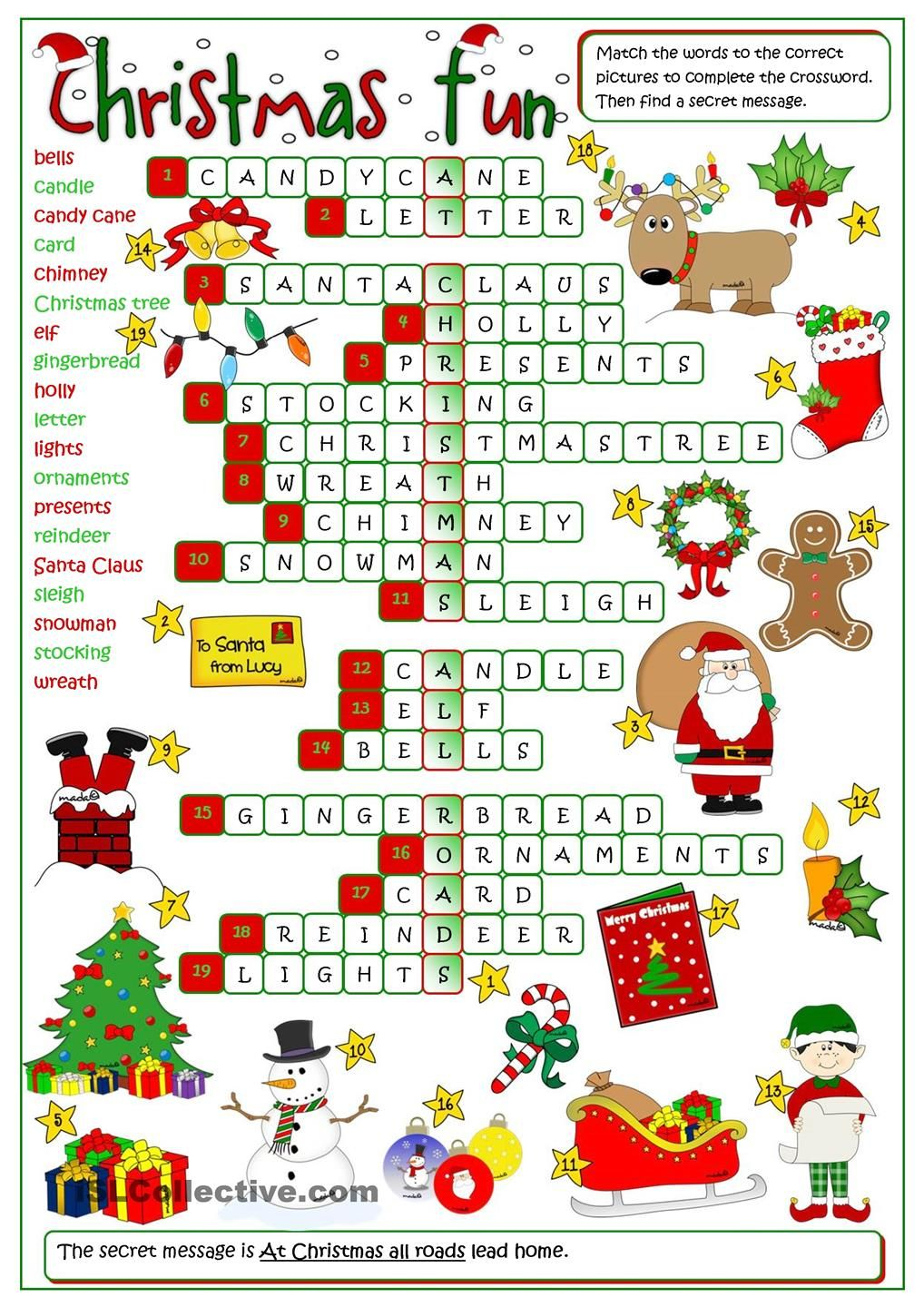 Christmas Fun - Crossword | Christmas Worksheets, Christmas