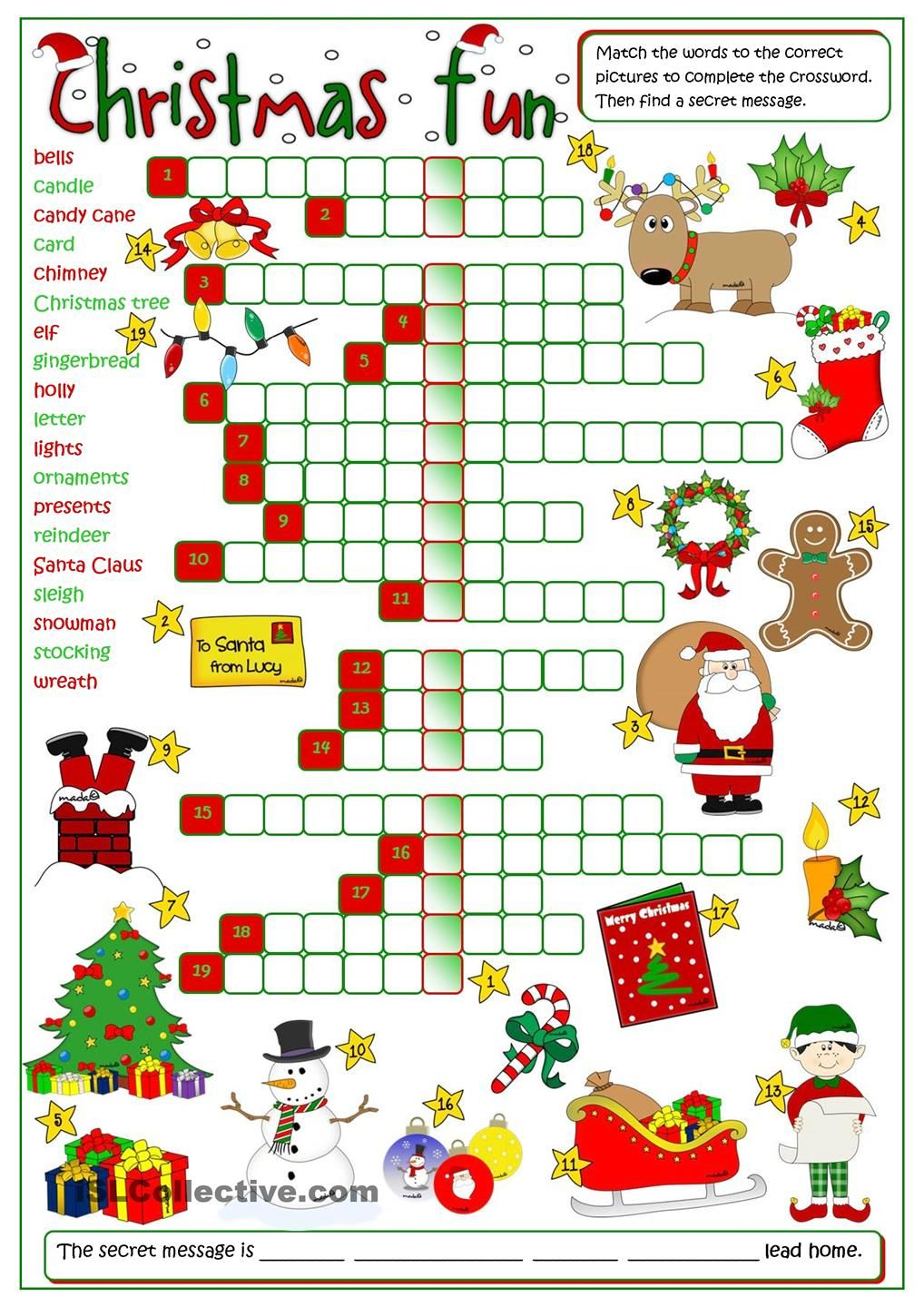 Christmas Fun - Crossword | Christmas Worksheets, Christmas