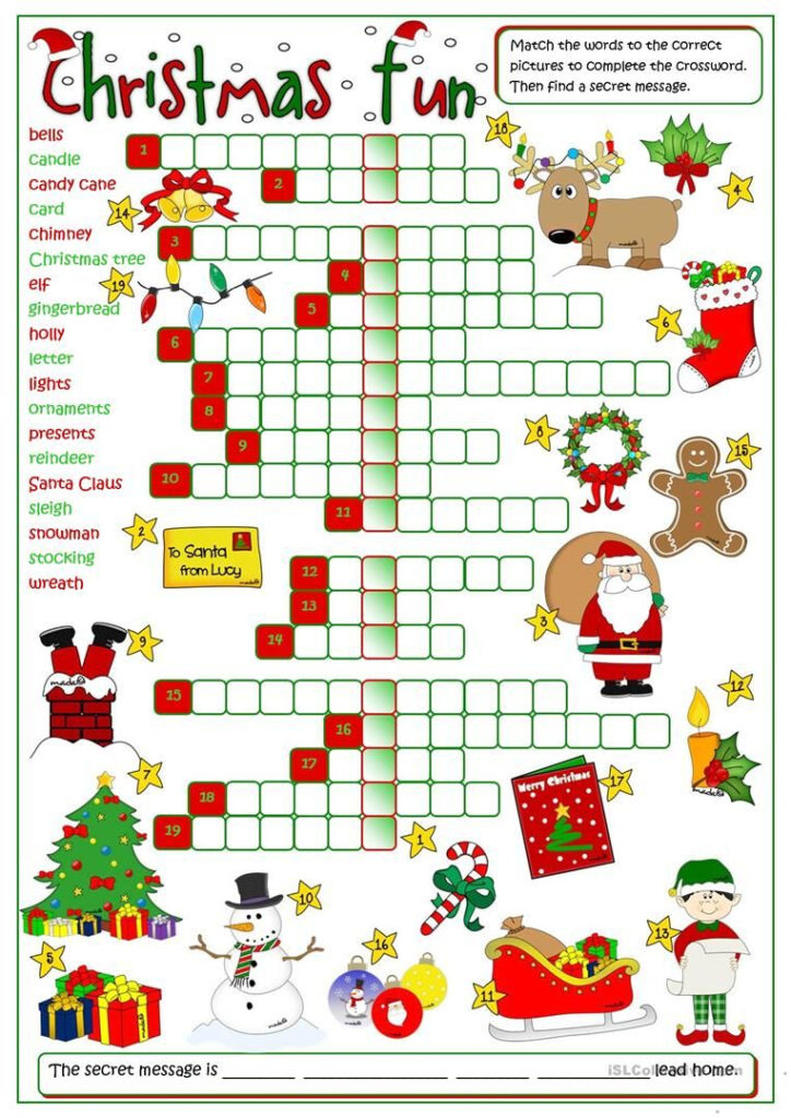 Christmas Fun   Crossword Worksheet   Free Esl Printable