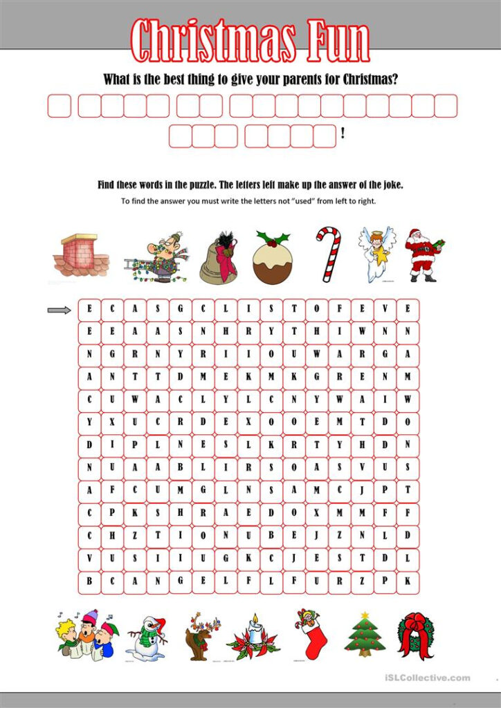 Christmas Fun With A Hidden Message   English Esl Worksheets