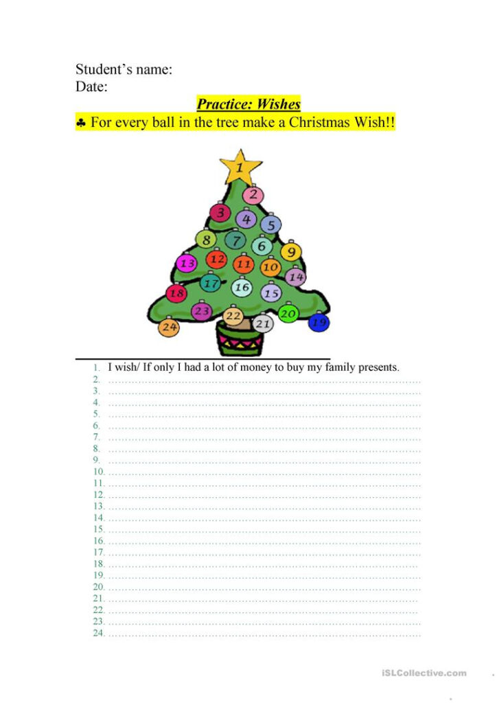 Christmas Grammar Wishes   English Esl Worksheets For