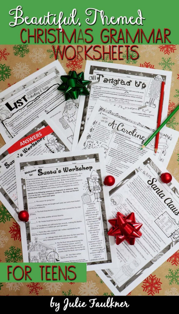 Christmas Grammar Worksheets, No Prep, Middle And High