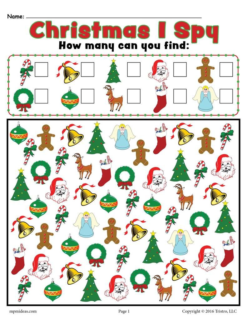 Christmas I Spy - Printable Christmas Counting Worksheet